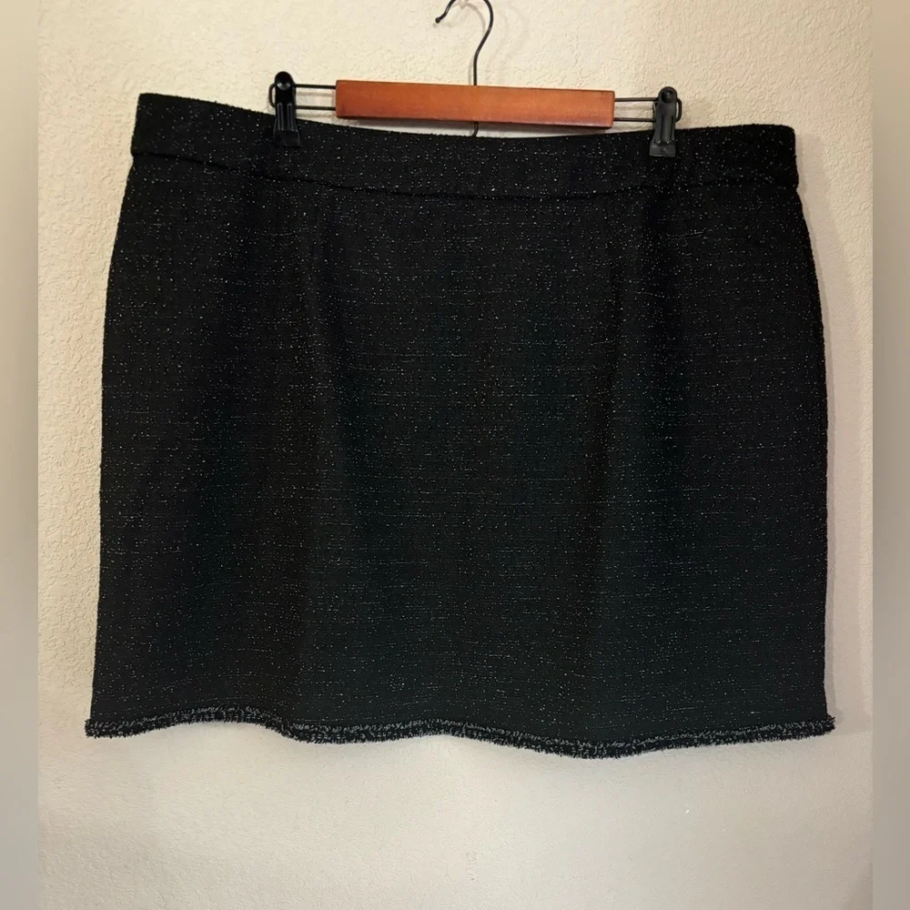 Lane Bryant Black Tweed Knit Metallic Thread Stretch Waist Pull On Mini Skirt 22